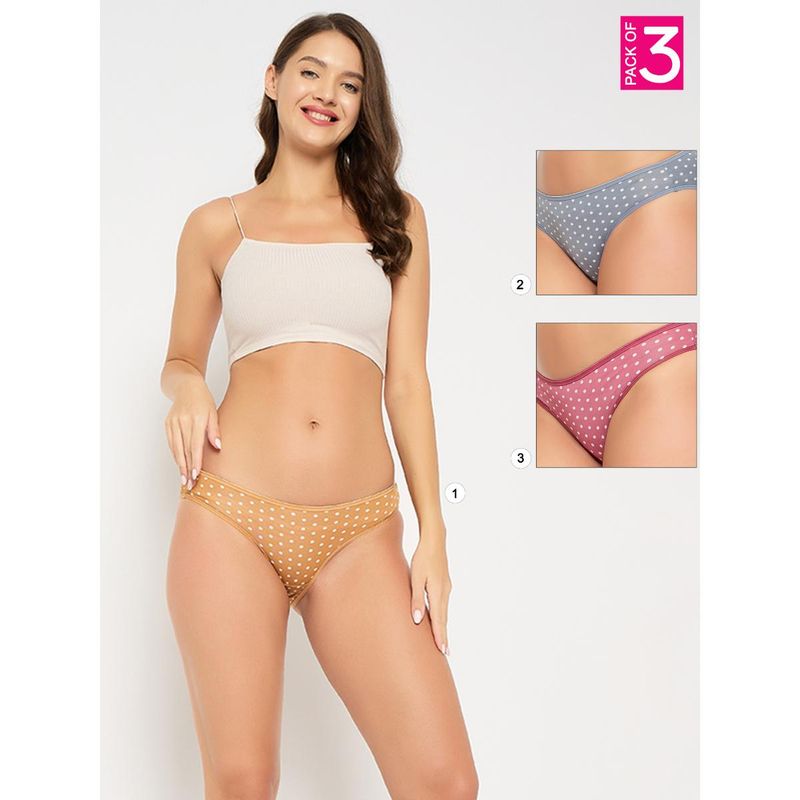 Clovia Polyamide High Waist Outer Elastic Bikini Panty Multi-Color (Pack of 3) (S)