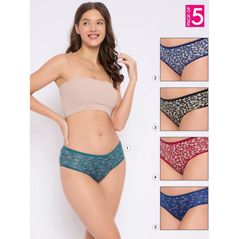 Clovia Polyamide Medium Waist Inner Elastic Hipster Panty Multi-Color (Pack of 5) (L)