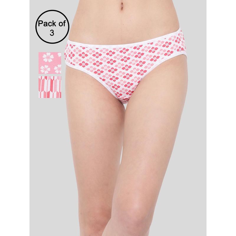 Clovia Cotton Spandex Low Waist Outer Elastic Bikini Panty Pink (Pack of 3) (2XL)
