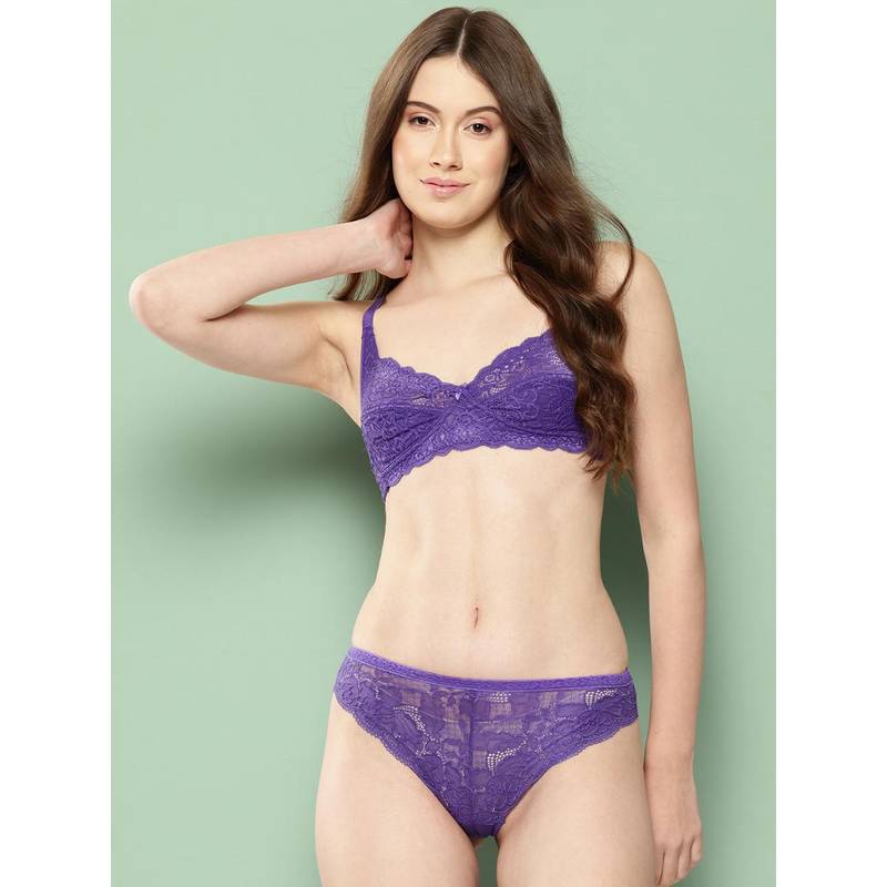 Leading Lady Womens Purple Lace Non Padded Non Wired Bra and Panty (Set of 2) (34B)