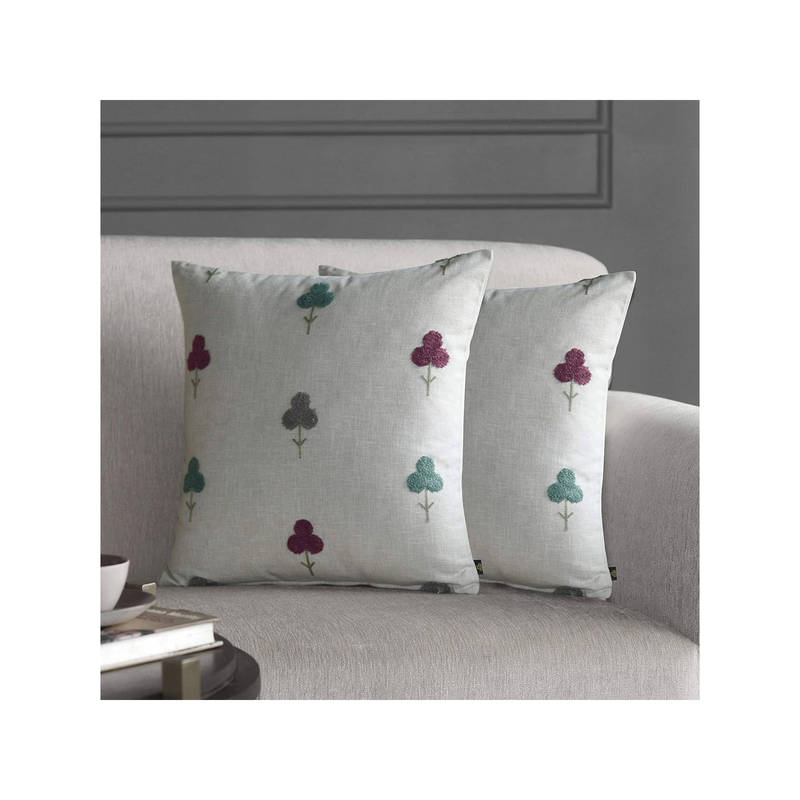 GM Floral Grey Embroidered Cushion Covers (Pack Of 2) (12 x 12 Inches)