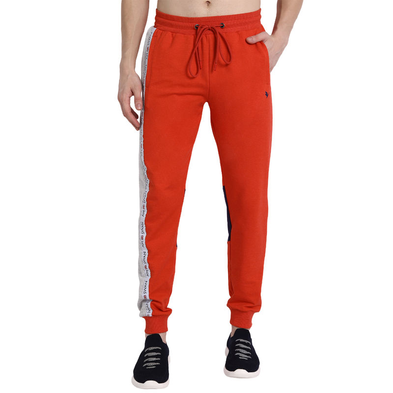 AM SWAN Premium Cotton Colorblock Joggers In Red (28)