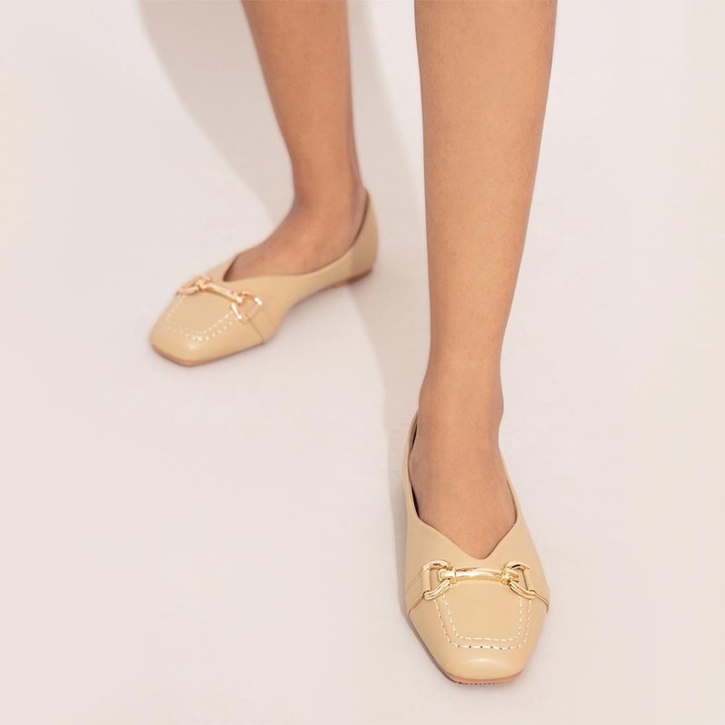 Twenty Dresses by Nykaa Fashion Beige Square Toe Chainlink Ballerinas (EURO 37)