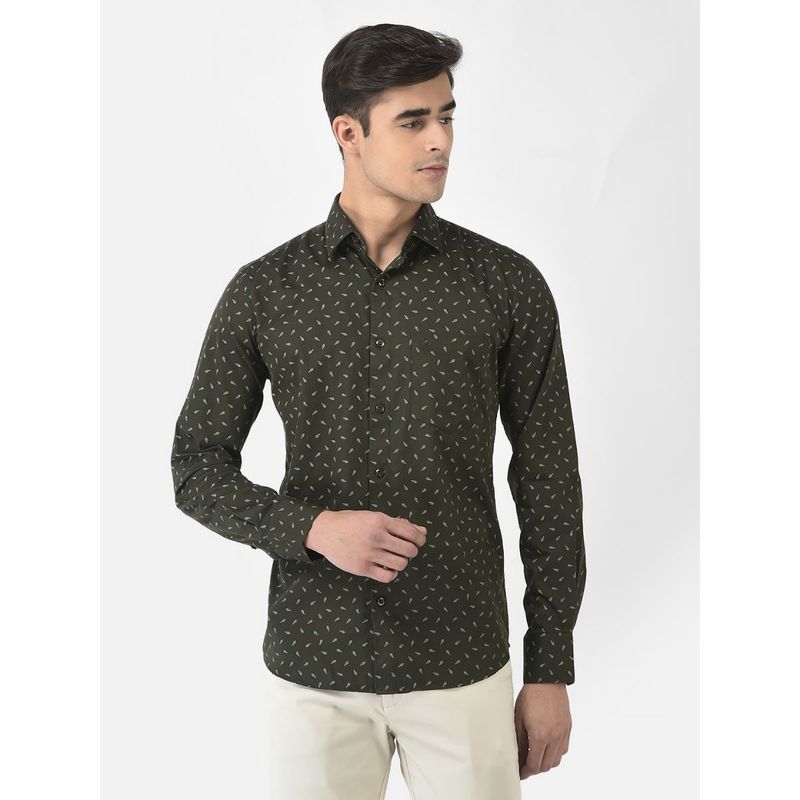 CRIMSOUNE CLUB Men Olive Green Shirt In Print (M)