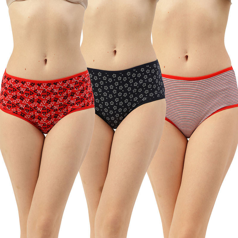 Leading Lady Women Pack Of 3 Cotton,Lycra High-Rise Solid Full Brief - Multi-Color (S)
