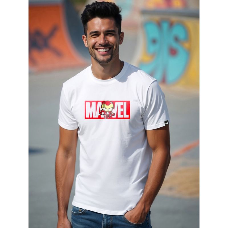 Bewakoof Official Marvel Men's White Ironman Graphic Printed T-shirt (S)
