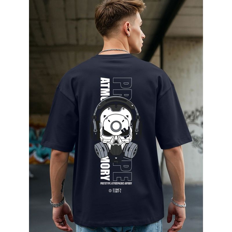 Bewakoof Men's Blue Prototype Graphic Printed Oversized T-shirt (M)