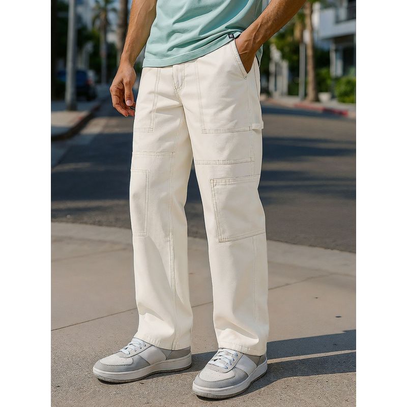 Bewakoof Men's Beige Baggy Fit Cargo Carpenter Mid-Rise Jeans (32)