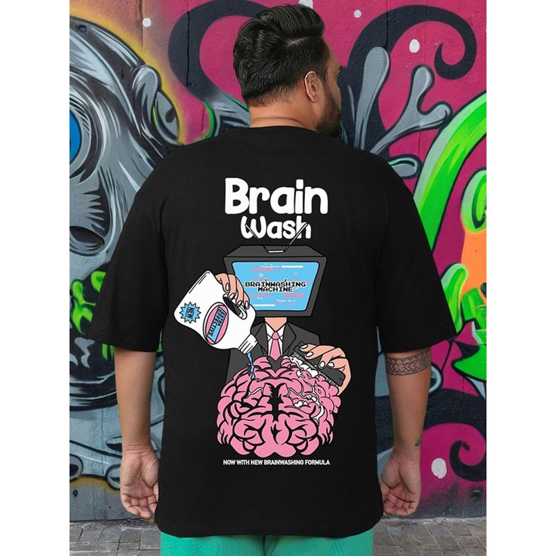 Bewakoof Men's Black Brain Wash Graphic Printed Oversized Plus Size T-shirt