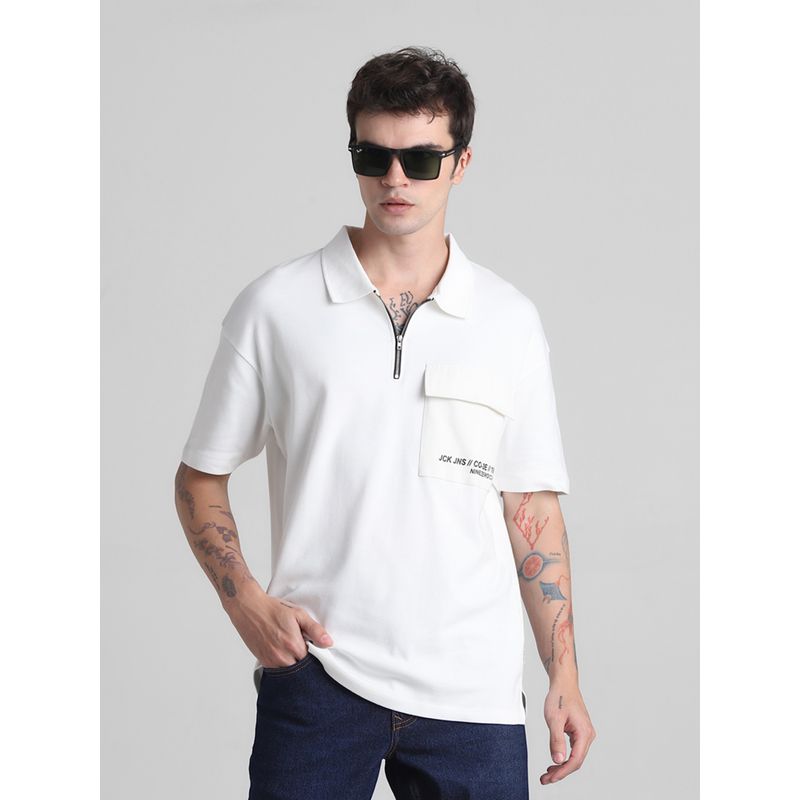 Jack & Jones White Oversized Drop Shoulder Polo T-Shirt (L)