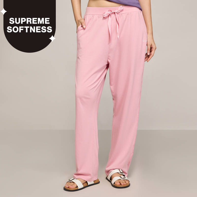 Nykd By Nykaa Buttery Soft Modal Cotton Pyjama With Clean Elasticated Waist & Pockets Nys911 Pink (S)
