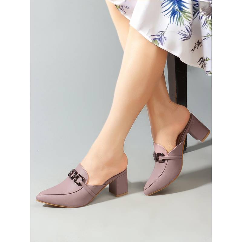 CHINRAAG Women Pink Synthetic Mules (UK 4)