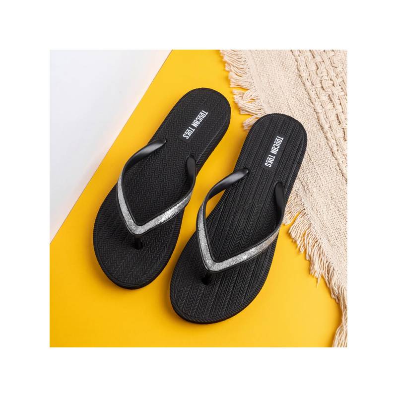Toucantoes Shimmer Women’s Comfort Flip Flops - Black (UK 4)