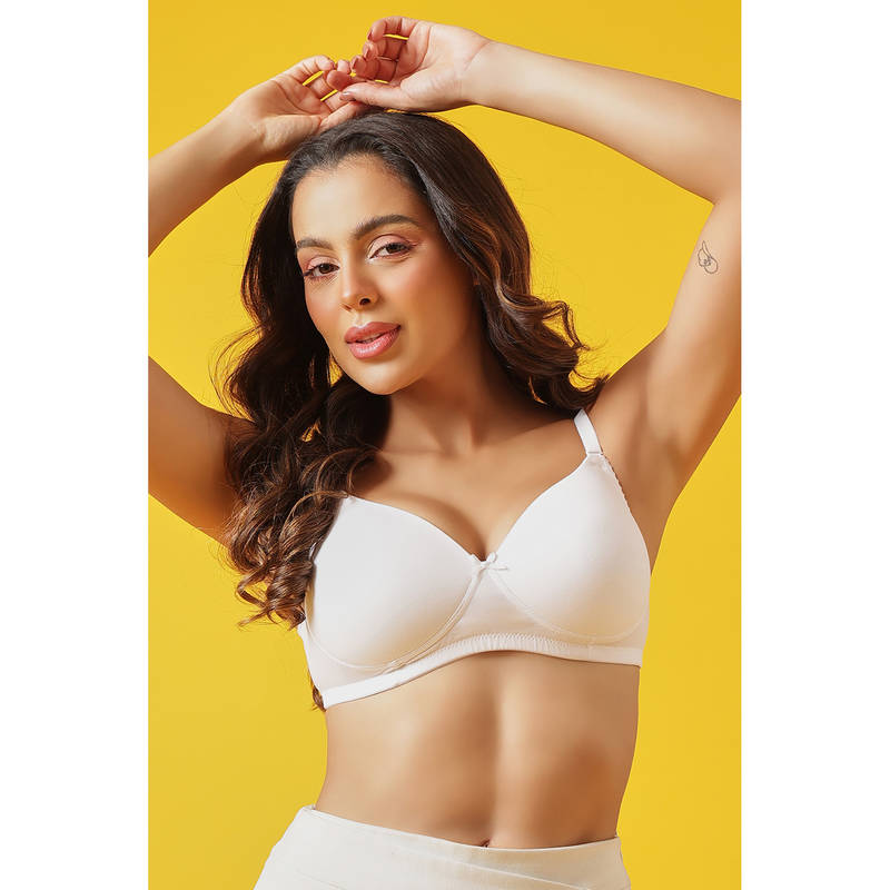 Clovia Cotton Spandex Solid Padded Full Cup Wire Free T-shirt Bra - White (36B)