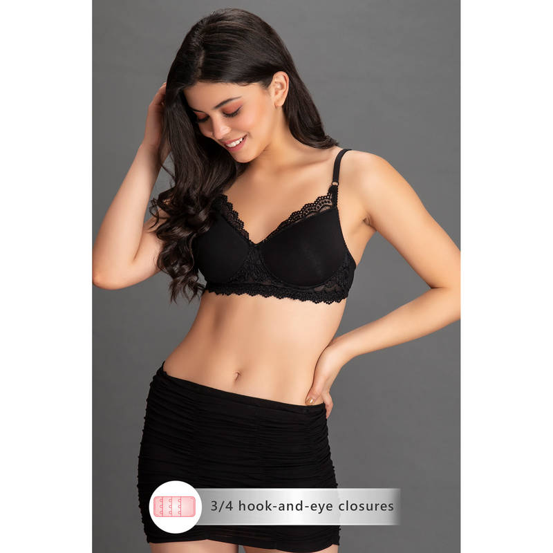 Clovia Polyamide Solid Padded Full Cup Wire Free T-shirt Bra - Black (32B)