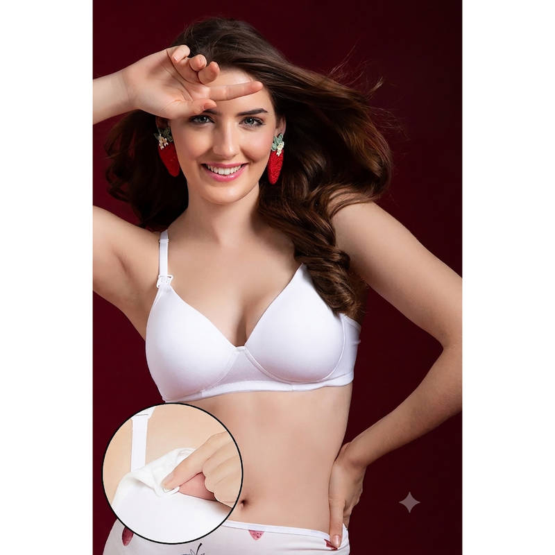 Clovia Cotton Rich Solid Padded Demi Cup Wire Free Maternity Bra - White (42B)