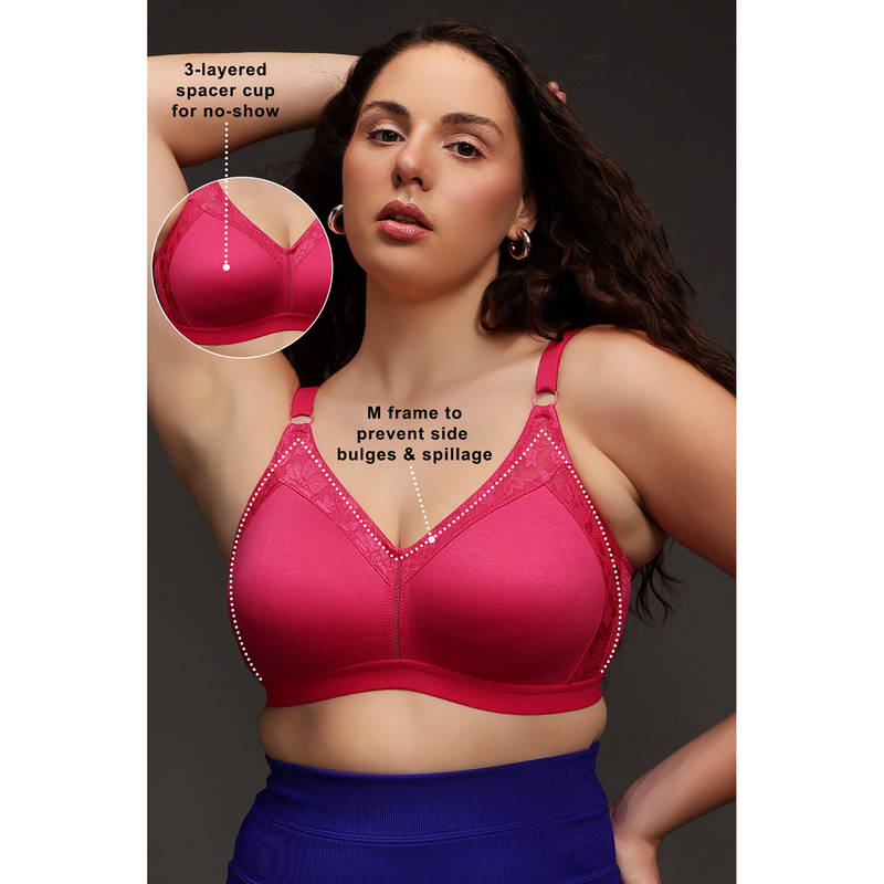 Clovia Cotton Spandex Solid Non-Padded Full Cup Wire Free Full Figure Bra - Dark Pink (44B)