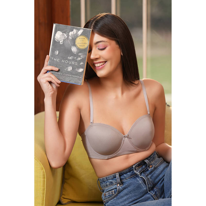 Clovia Powernet Solid Padded Full Cup Underwired Balconette Bra - Light Grey (38C)