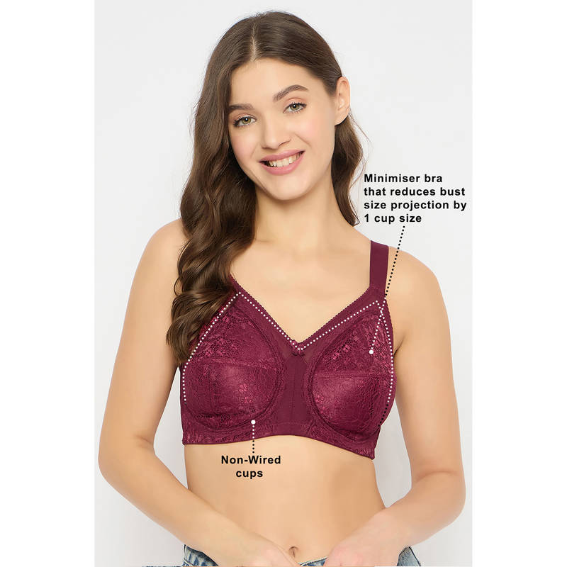 Clovia Lace Non-Padded Full Cup Wire Free Everyday Bra - Maroon (32F)