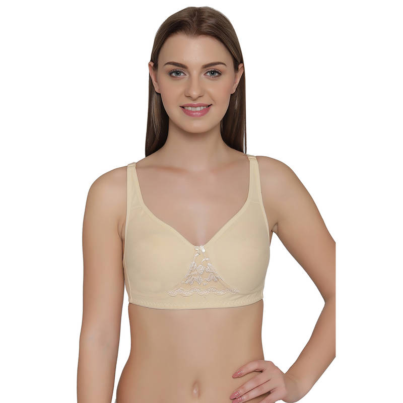 Clovia Cotton Rich Solid Non-Padded Full Cup Wire Free T-shirt Bra - Nude (32C)