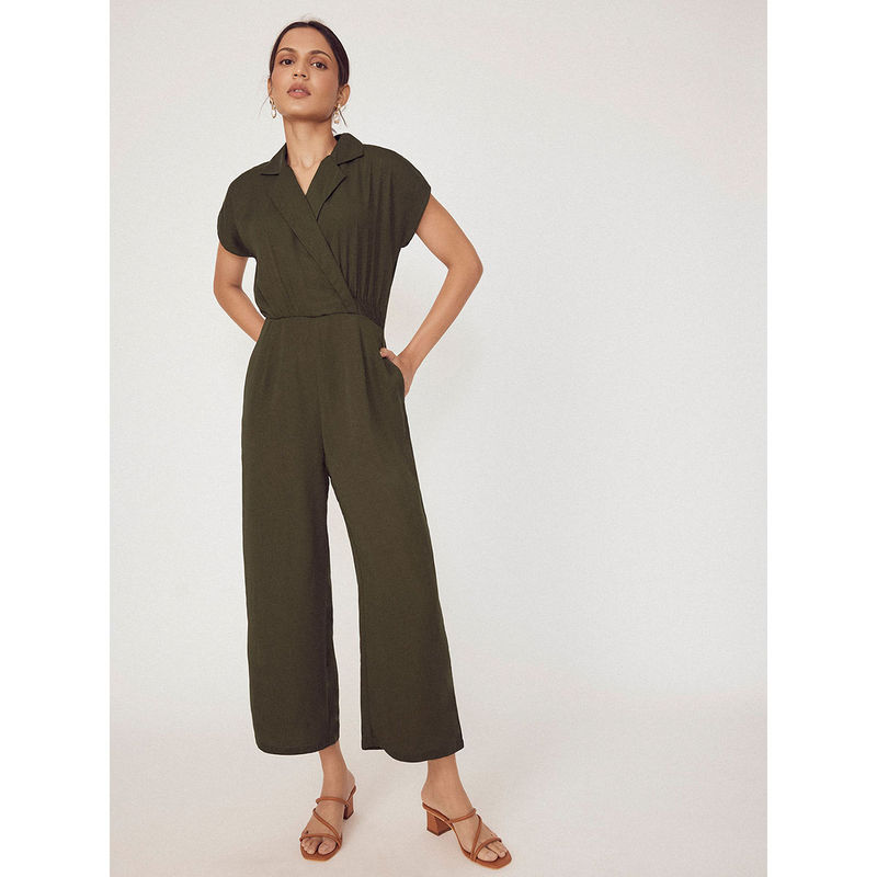 The Label Life Olive Collared Wrap Jumpsuit (XS)