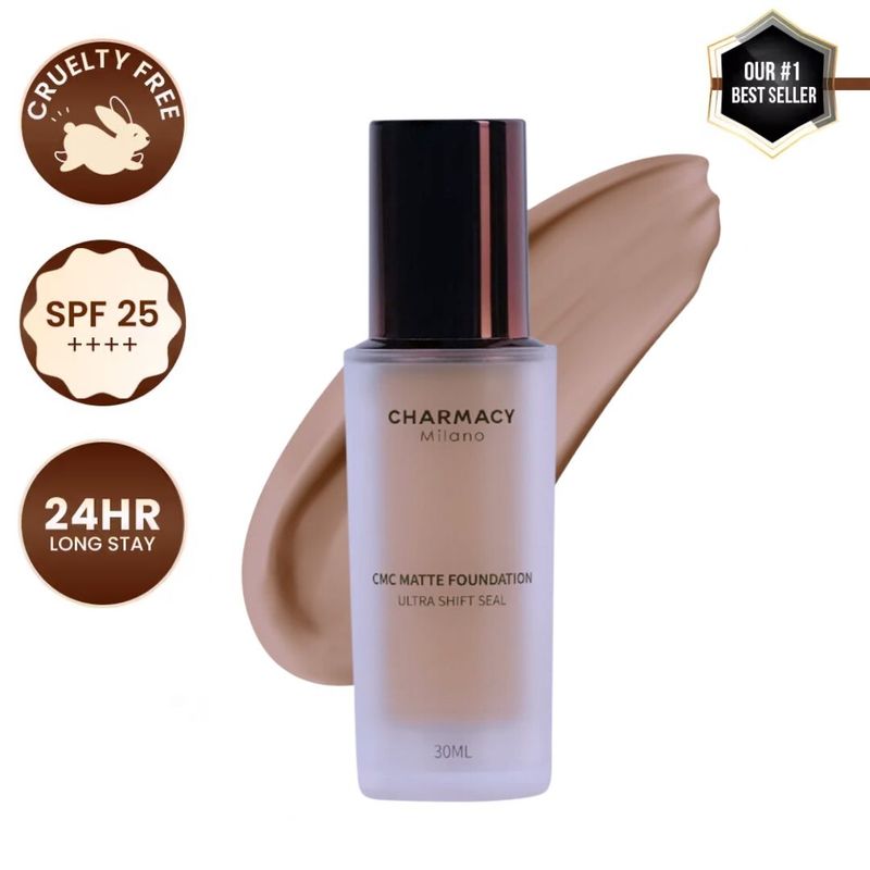 Charmacy Milano Matte Foundation - 04 - 24Hr, SPF25, Waterproof, Full Coverage, Lightweight, HD Finish