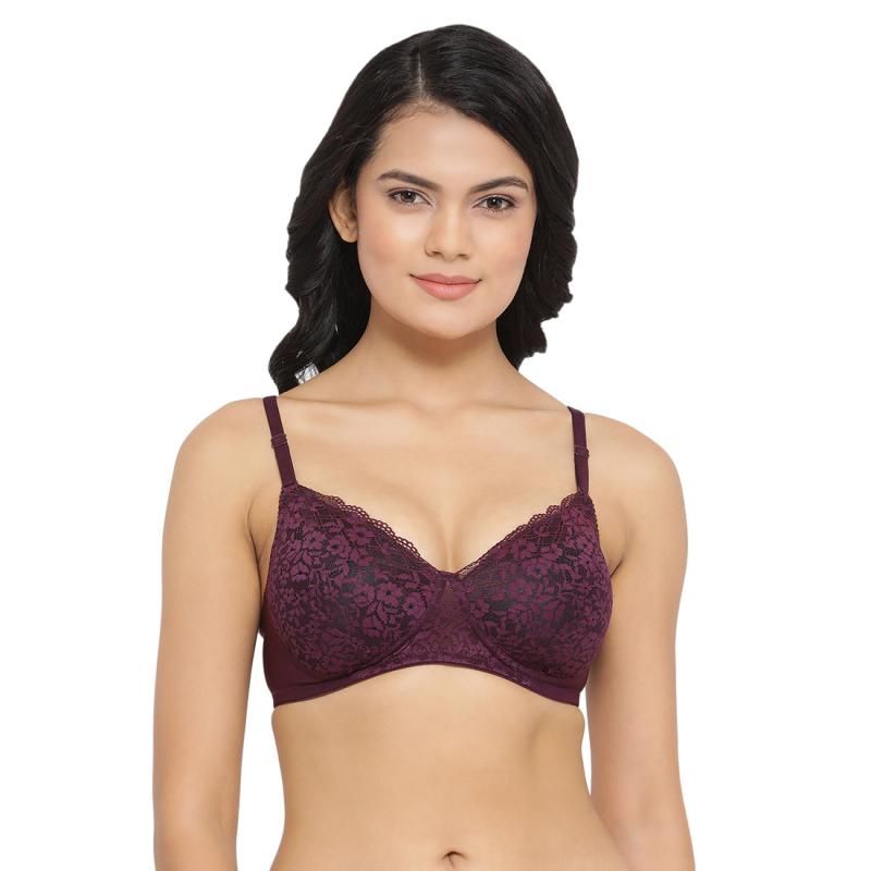 Clovia Lace Solid Lightly Padded Full Cup Wire Free Everyday Bra - Dark Purple (36B)