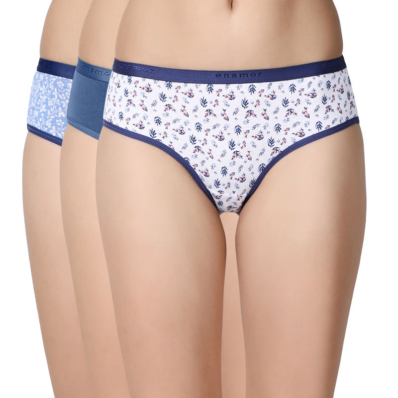 Enamor CR02 Mid Waist Cotton Panty-Pack of 3 - Multicolor (L) - CR02