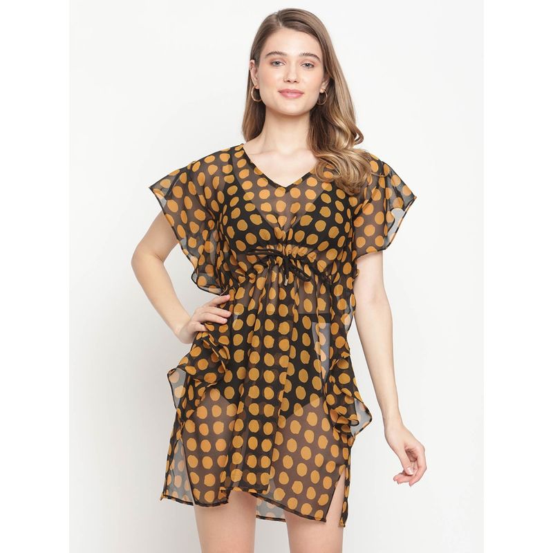 AOBA Women Brown Printed Cover-Up Beach Dress (S)