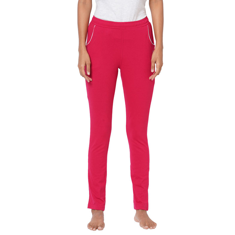 Sweet Dreams Women Solid Cotton Rich Dark Lounge Pants/Pyjamas Pink (L)