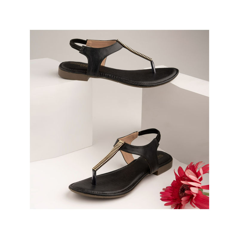 Womens black t sales strap flat sandals