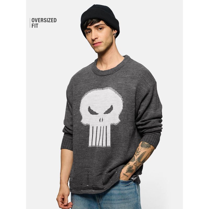 The Souled Store Official Punisher- Logo Men Oversized Pullover Sweater (XS)