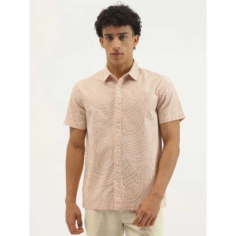 United Colors of Benetton Men Peach Abstract Casual Shirt (XL)