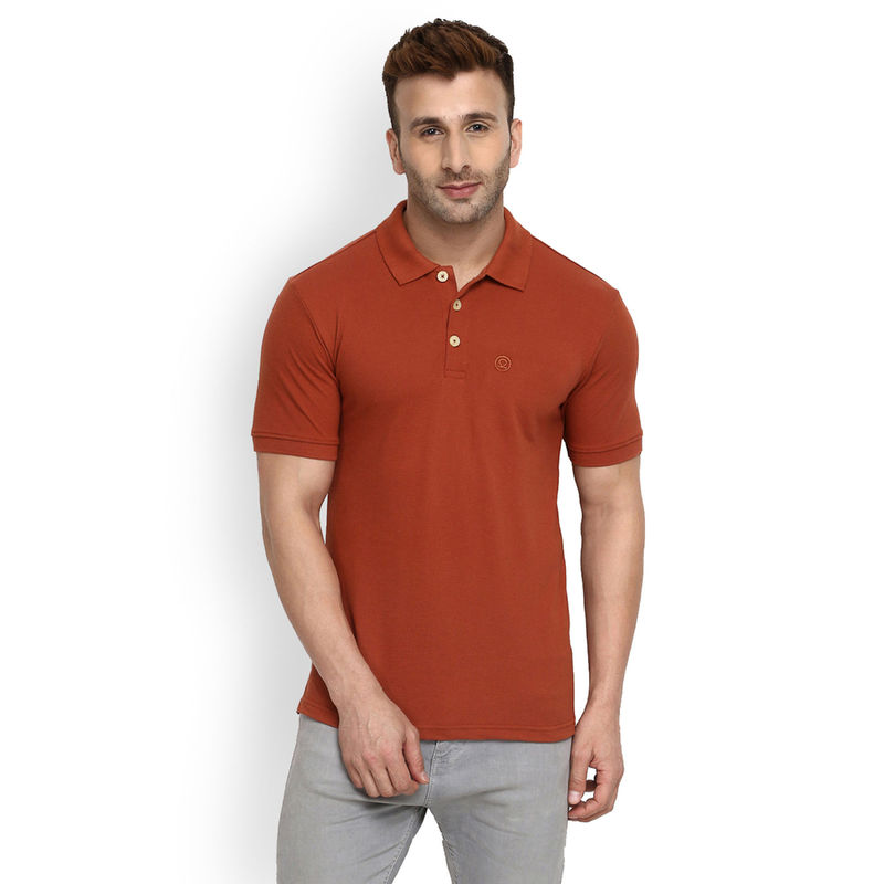 CHKOKKO Rust Polo Collar Neck T-Shirt (S)