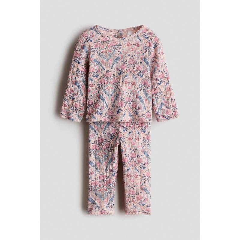 H&M Girls Pink 2-Piece Printed Cotton Top and Leggings (4-6 Months)