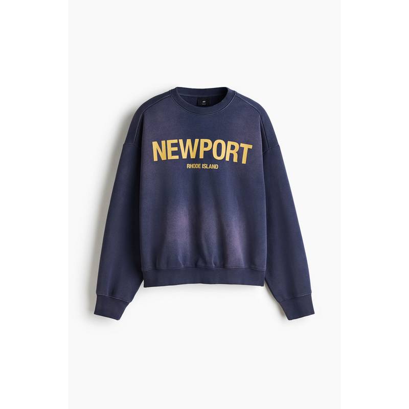 H&M Men Navy Blue Oversized Fit Printed sweatshirt (S) - Image 1