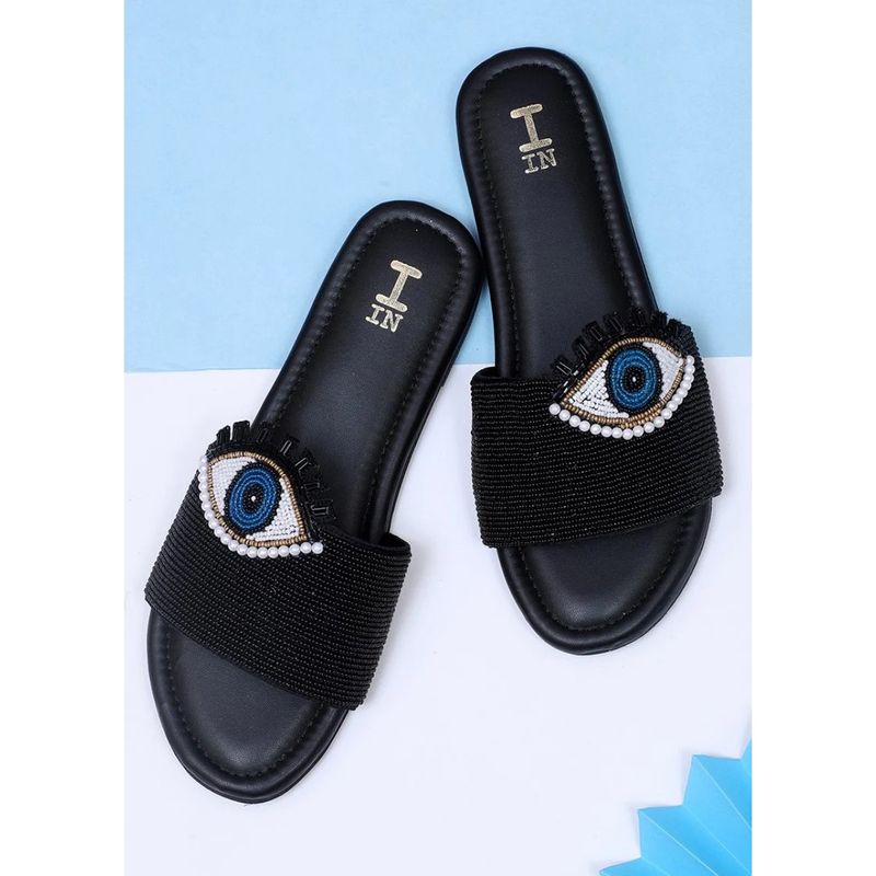 Toprico Evil Eye Beads Embroidered Black Flat (EURO 41)