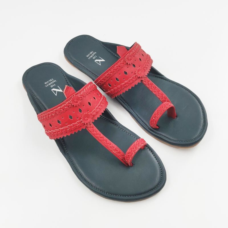 The Madras Trunk Dark Blue Red Kolhapuris - EURO 36
