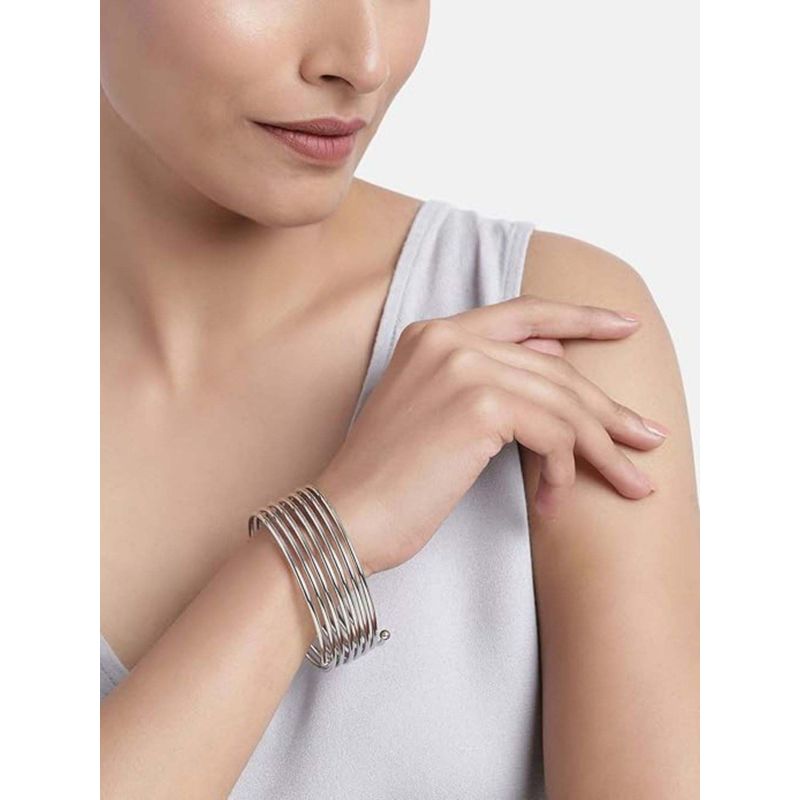 Buy I Jewels Rhodium-Plated Spring Bangle Online