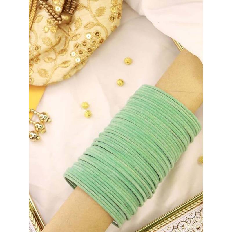 I Jewels Women Green Solid Metal Velvet Bangles (Pack of 48) (2.8)