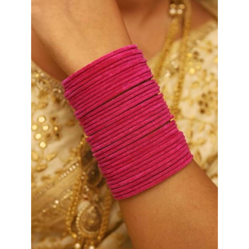 I Jewels Women Pink Metal Velvet Bangles (Pack of 48) (2.8)