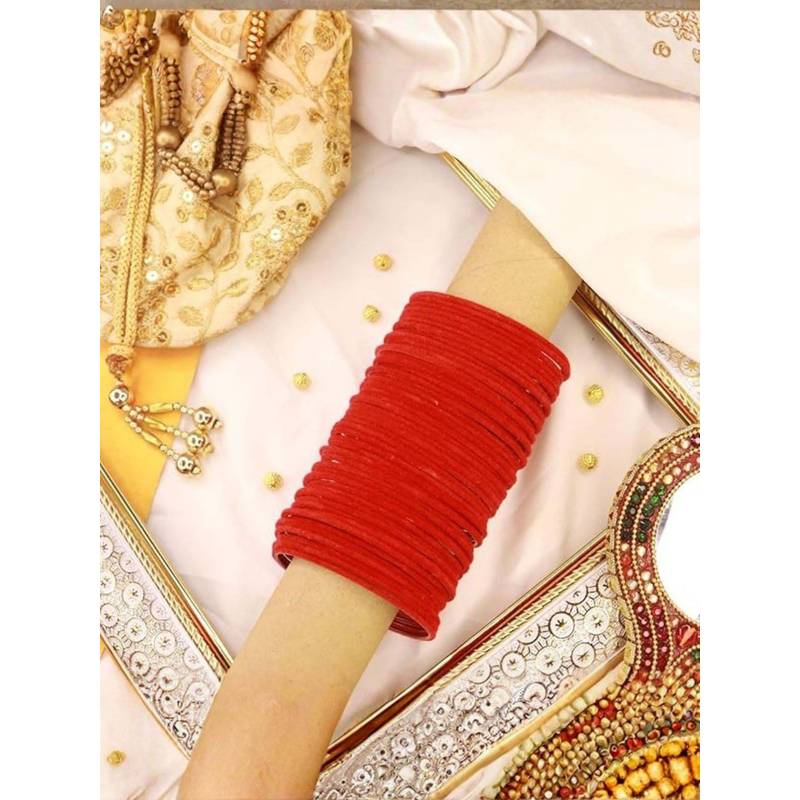 I Jewels Red Solid Velvet Bangles (Pack of 48) (2.4)