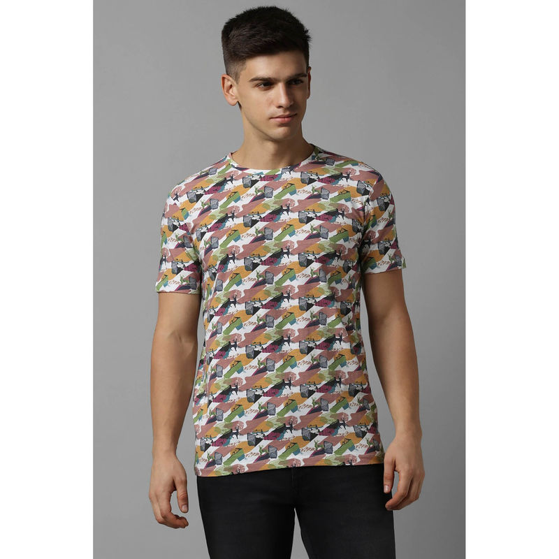 Allen Solly Men Multi-Colour-Colour Printed Crew Neck T-Shirt (S)