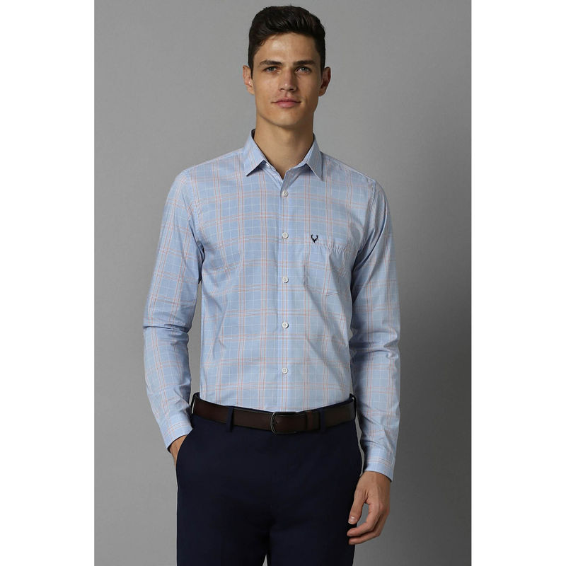 Allen Solly Men Blue Slim Fit Check Full Sleeves Formal Shirt (44)