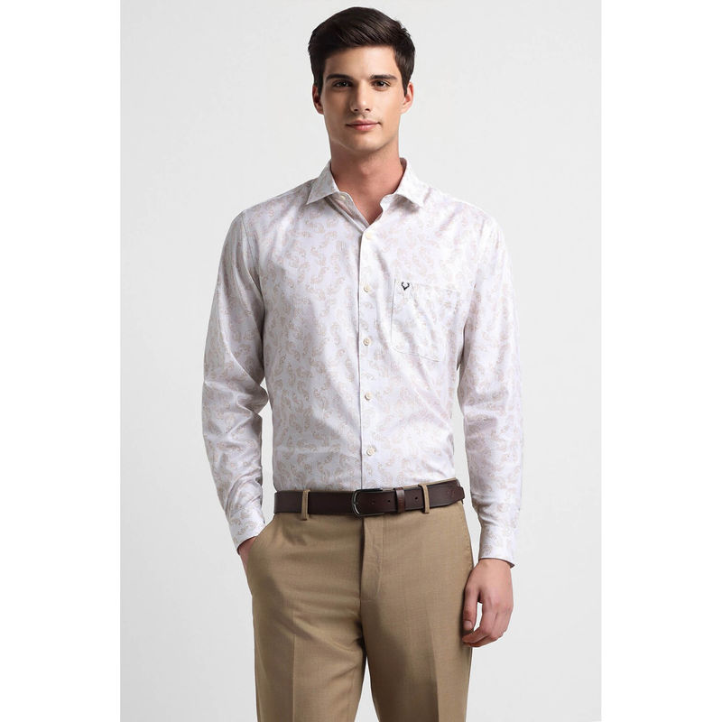 Allen Solly Men White Slim Fit Printed Full Sleeves Formal Shirt (39)