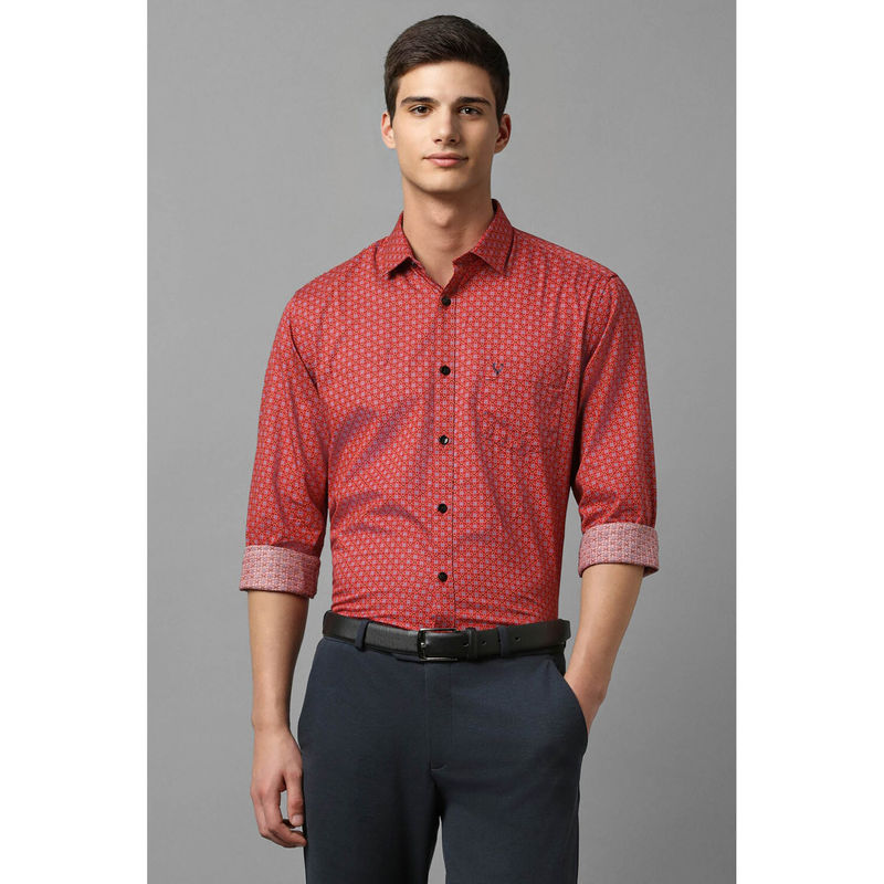 Allen Solly Men Red Slim Fit Printed Full Sleeves Formal Shirt (42)