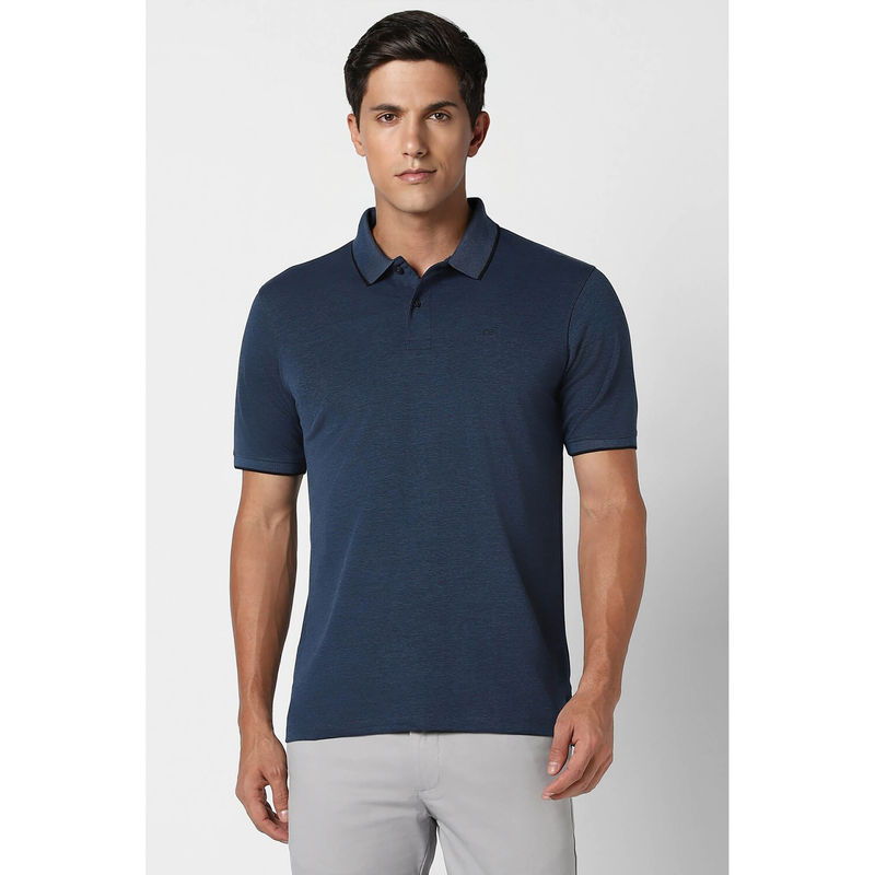Peter England Men Navy Blue Collar Neck Polo T-Shirts (S)