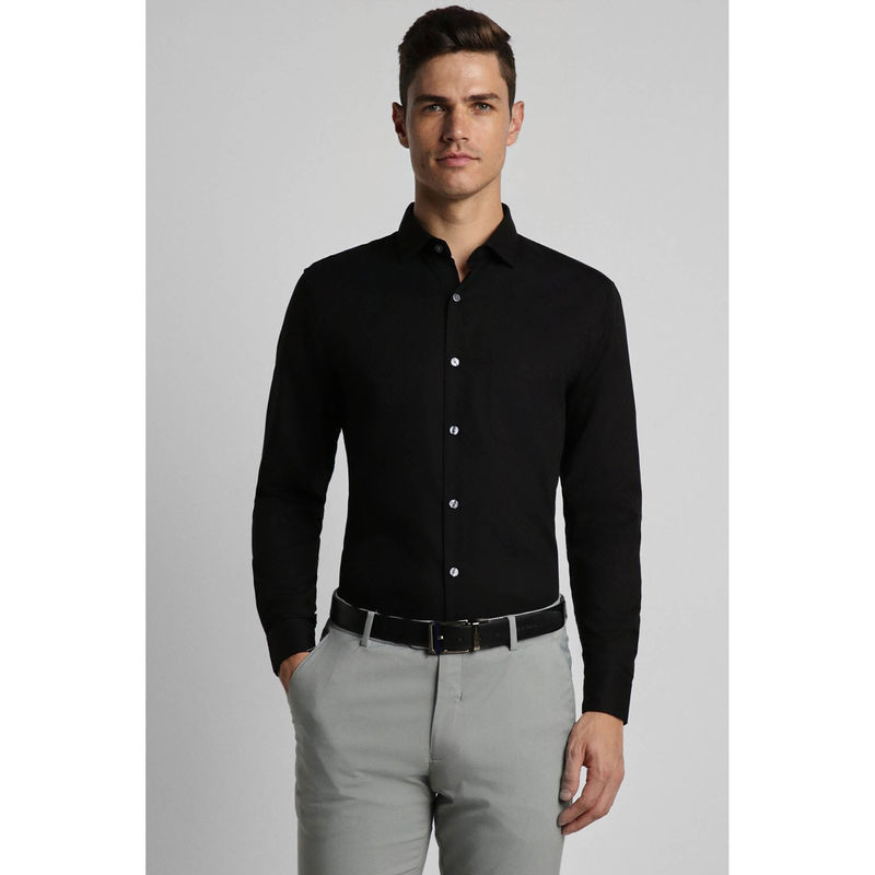 Peter England Men Black Slim Fit Printed Design Full Sleeves Formal Shirt (38)