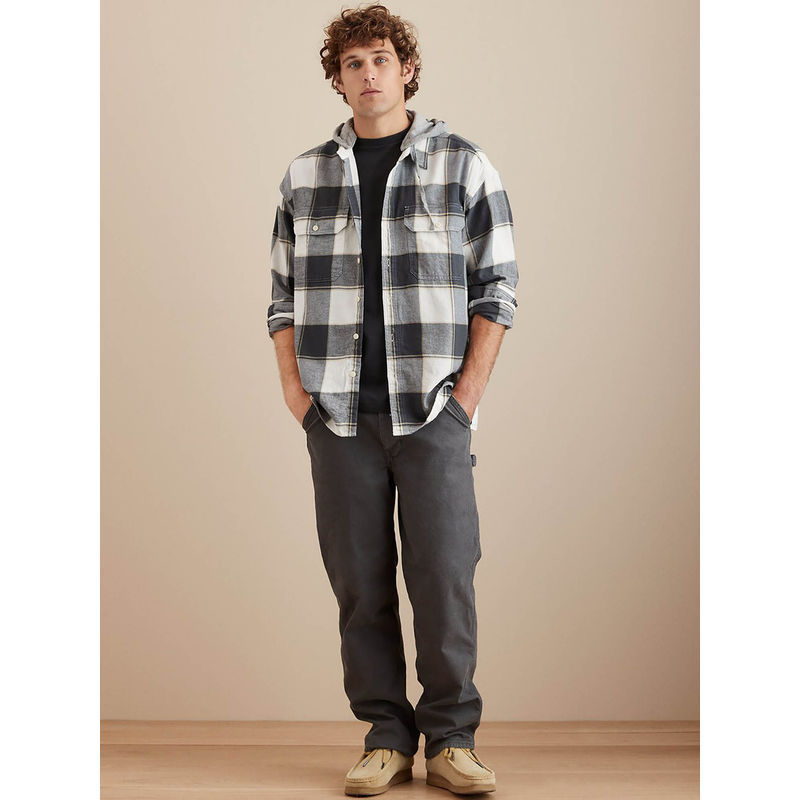 American Eagle Men Olive Super Soft Hooded Flannel Shirt (XS)