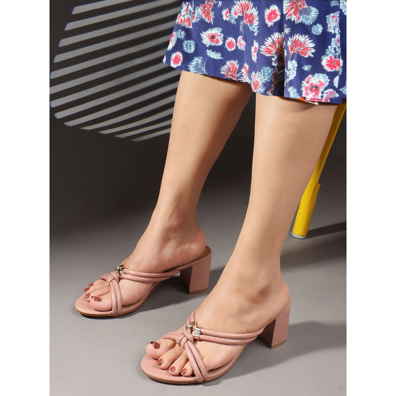 Carlton London Peach Solid Open Back Block Women Sandal Heels (EURO 36)